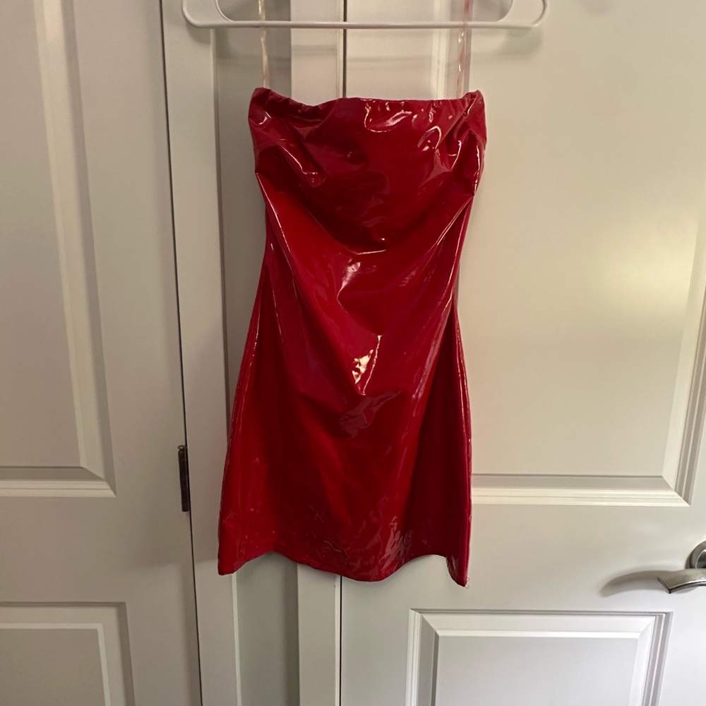 Tiger Mist Glossy Red Strapless Dress